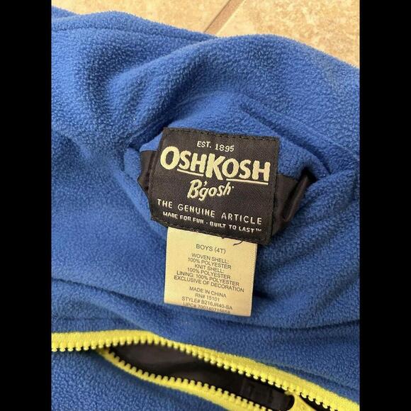 OSHKOSH B'GOSH Boys Blue "REVERSIBLE" Fleece Windbreaker Jacket 4T MSRP $48.00 - Picture 3 of 4